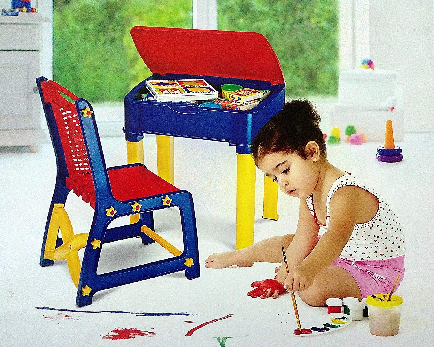 4594 Study Table And Chair Set For Boys And Girls With Small Box Space For Pencils Plastic High Quality Study Table (Blue) 4594 Study Table And Chair Set For Boys And Girls With Small Box Space For Pencils Plastic High Quality Study Table (Blue)